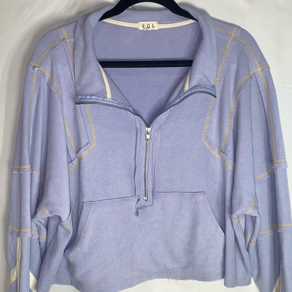 POL Light Blue Half Zip-Up with cream trim Oversized small